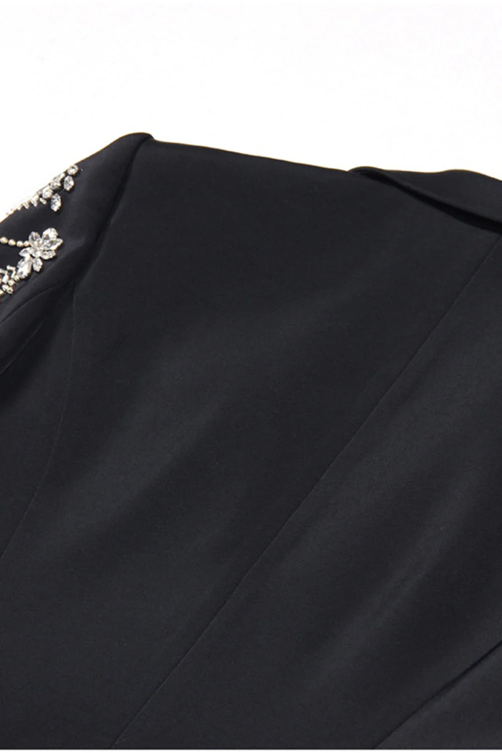 Sparkly Black Peak Lapel Single Breasted Women Prom Blazer with Rhinestones - Image 4