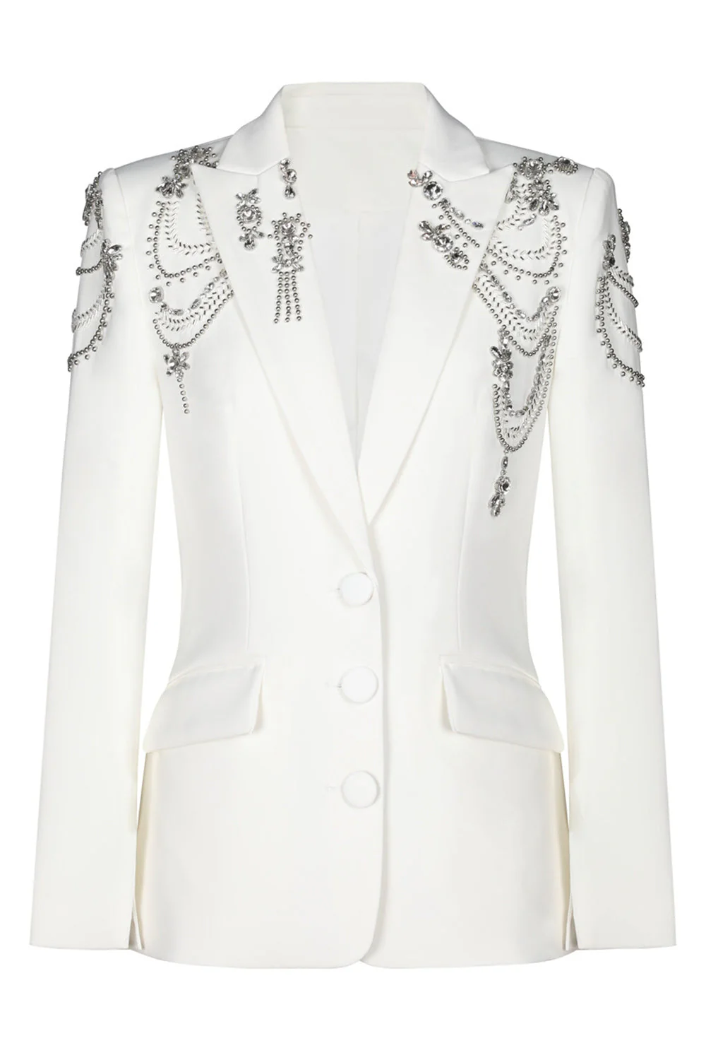 Sparkly Black Peak Lapel Single Breasted Women Prom Blazer with Rhinestones - Image 7