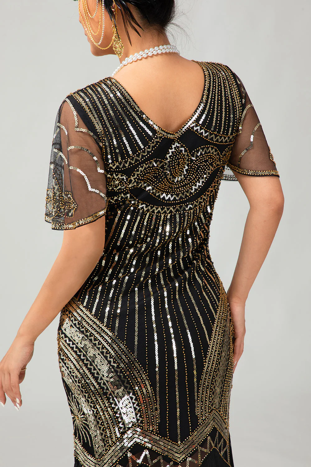Sparkly Black Red Bodycon Fringed Short 1920s Dress With Fringes - Image 13