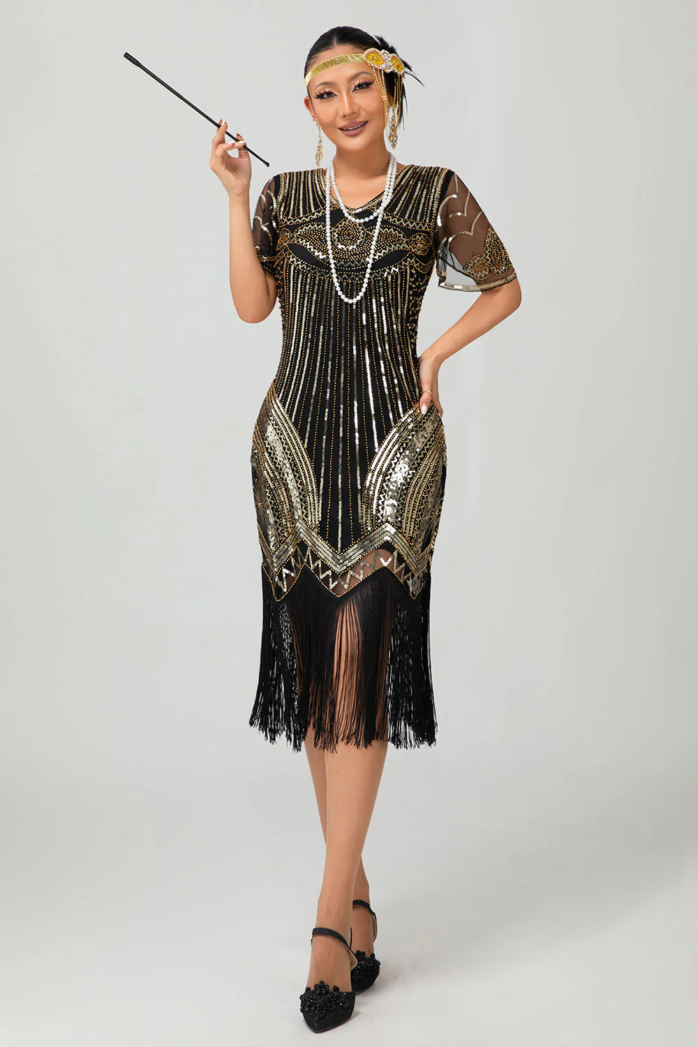 Sparkly Black Red Bodycon Fringed Short 1920s Dress With Fringes - Image 14