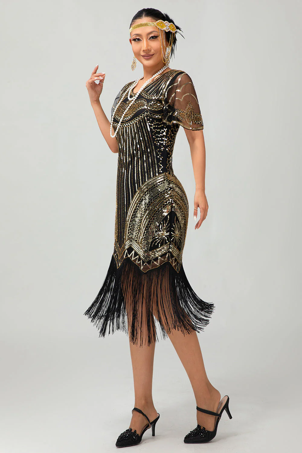 Sparkly Black Red Bodycon Fringed Short 1920s Dress With Fringes - Image 15