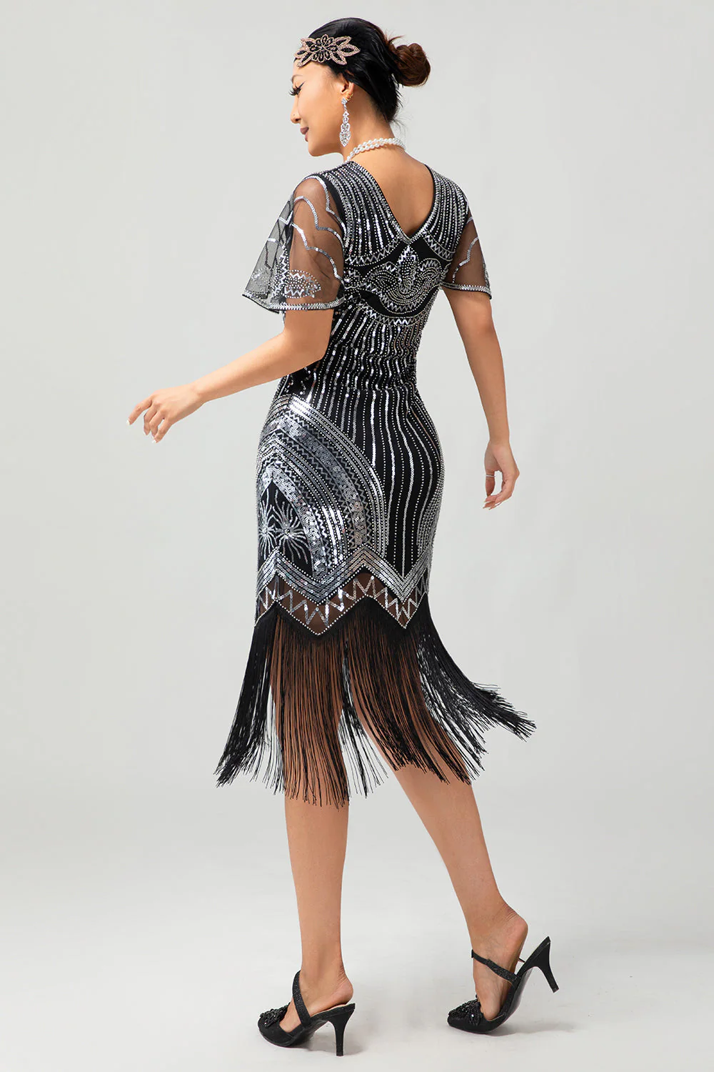 Sparkly Black Red Bodycon Fringed Short 1920s Dress With Fringes - Image 17