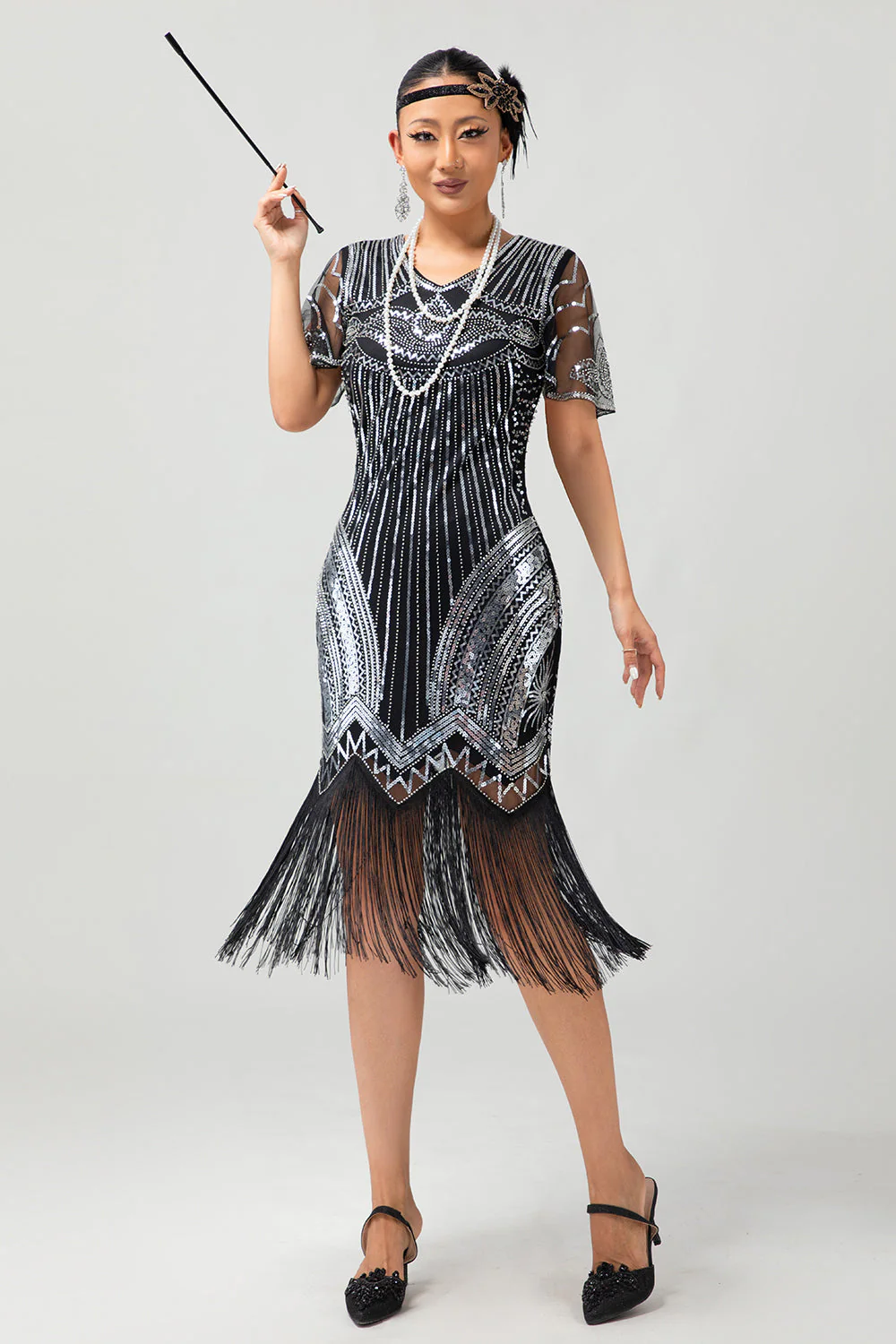 Sparkly Black Red Bodycon Fringed Short 1920s Dress With Fringes - Image 18