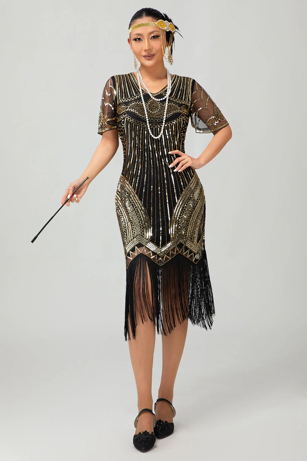 Sparkly Black Red Bodycon Fringed Short 1920s Dress With Fringes - Image 9