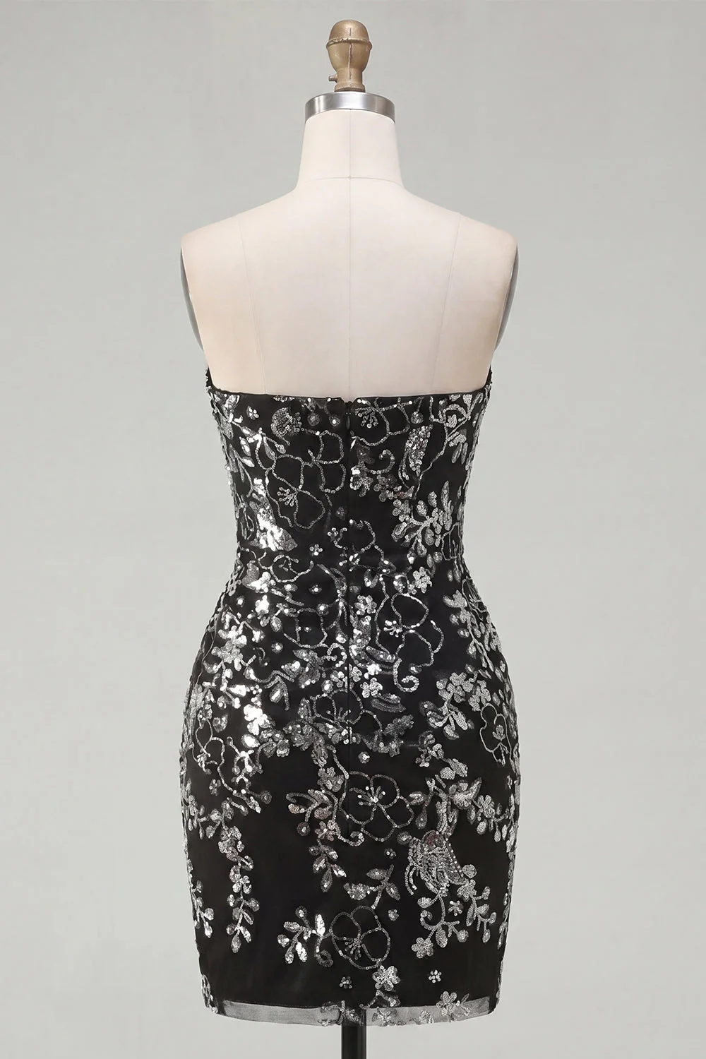 Sparkly Black Bodycon Strapless Short Cocktail Dress with Sequins - Image 2