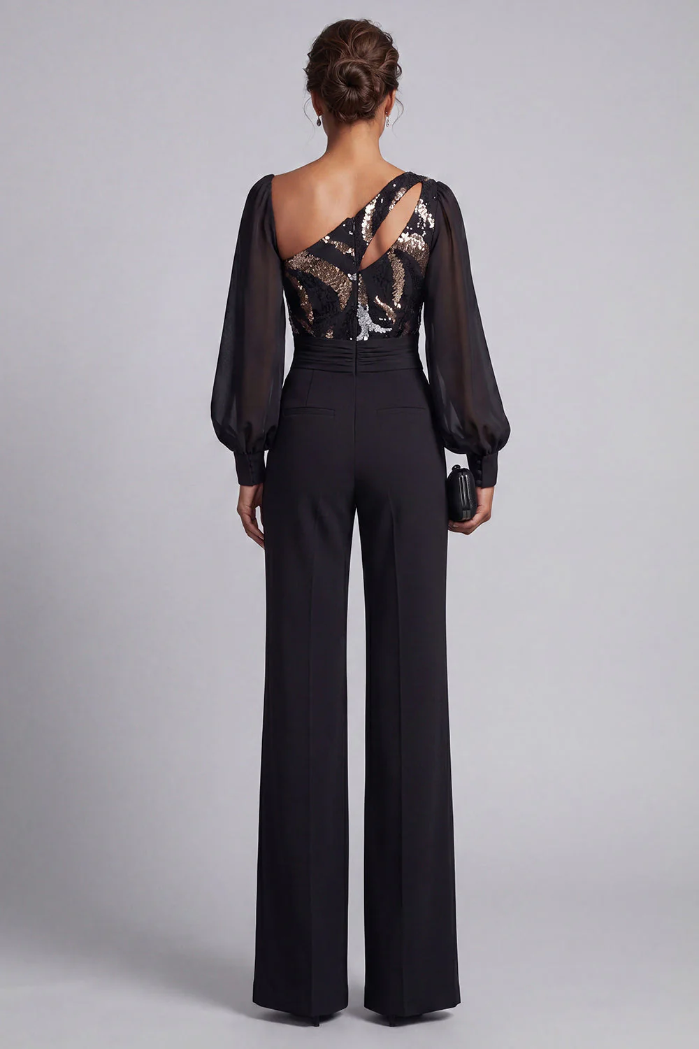 Black Sequins Long Sleeves Mother Of the Bride Jumpsuits - Image 2