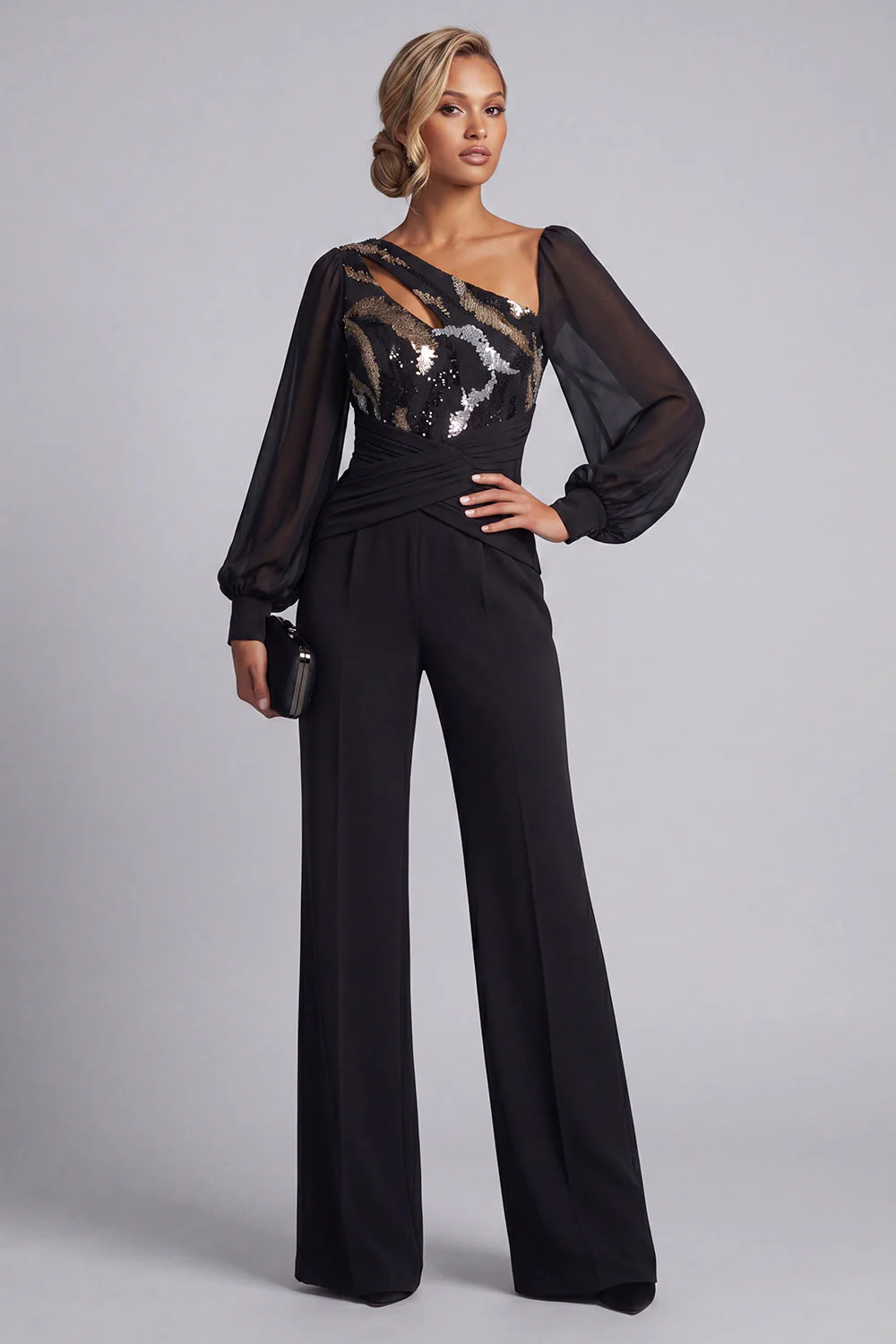 Black Sequins Long Sleeves Mother Of the Bride Jumpsuits - Image 3