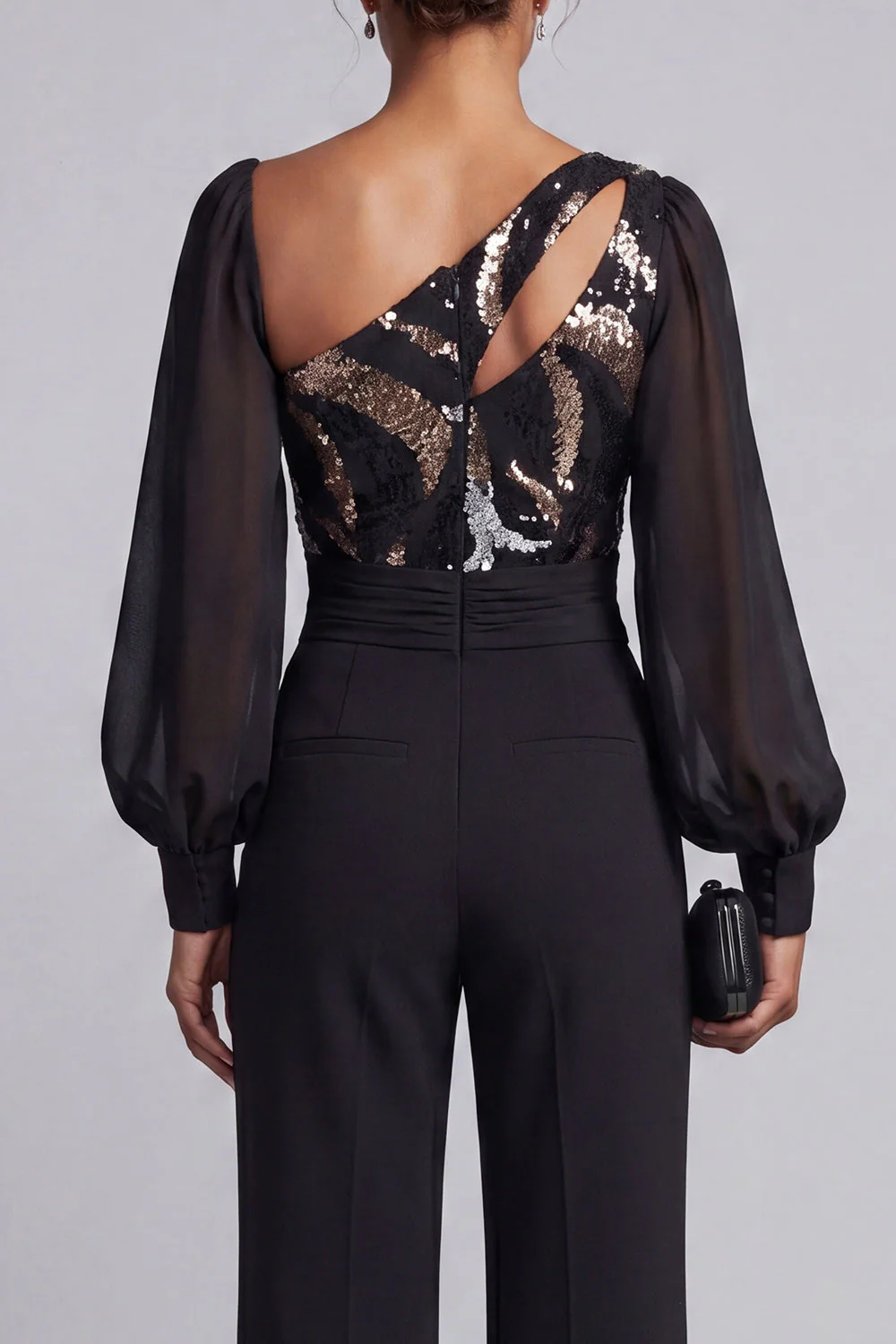 Black Sequins Long Sleeves Mother Of the Bride Jumpsuits - Image 5