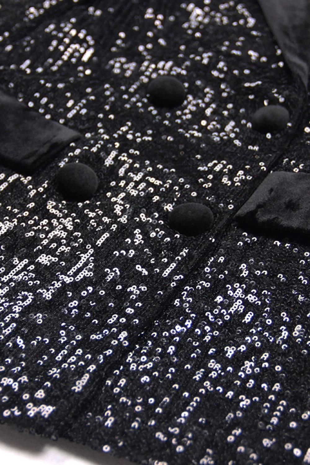Sparkly Black Sequin Double Breasted Peak Lapel Women Blazer - Image 3