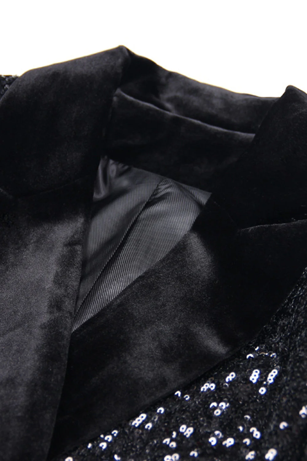 Sparkly Black Sequin Peak Lapel Double Breasted Women Prom Blazer - Image 3