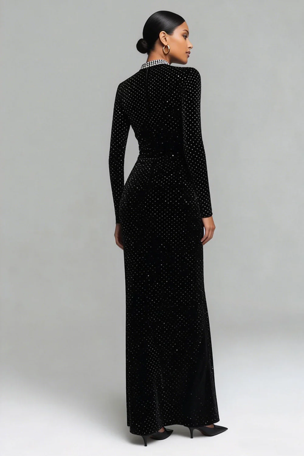 Sparkly Black Sheath Scoop Velvet Evening Dress With Beading - Image 2