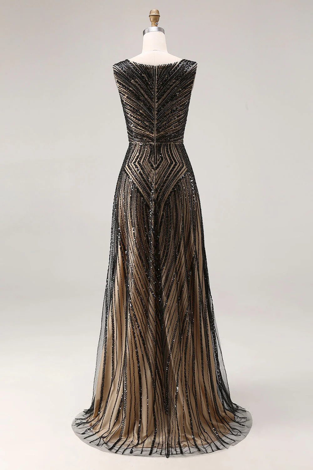 Sparkly Black Sheath V-Neck Beaded Long Prom Dress with Sequins - Image 2