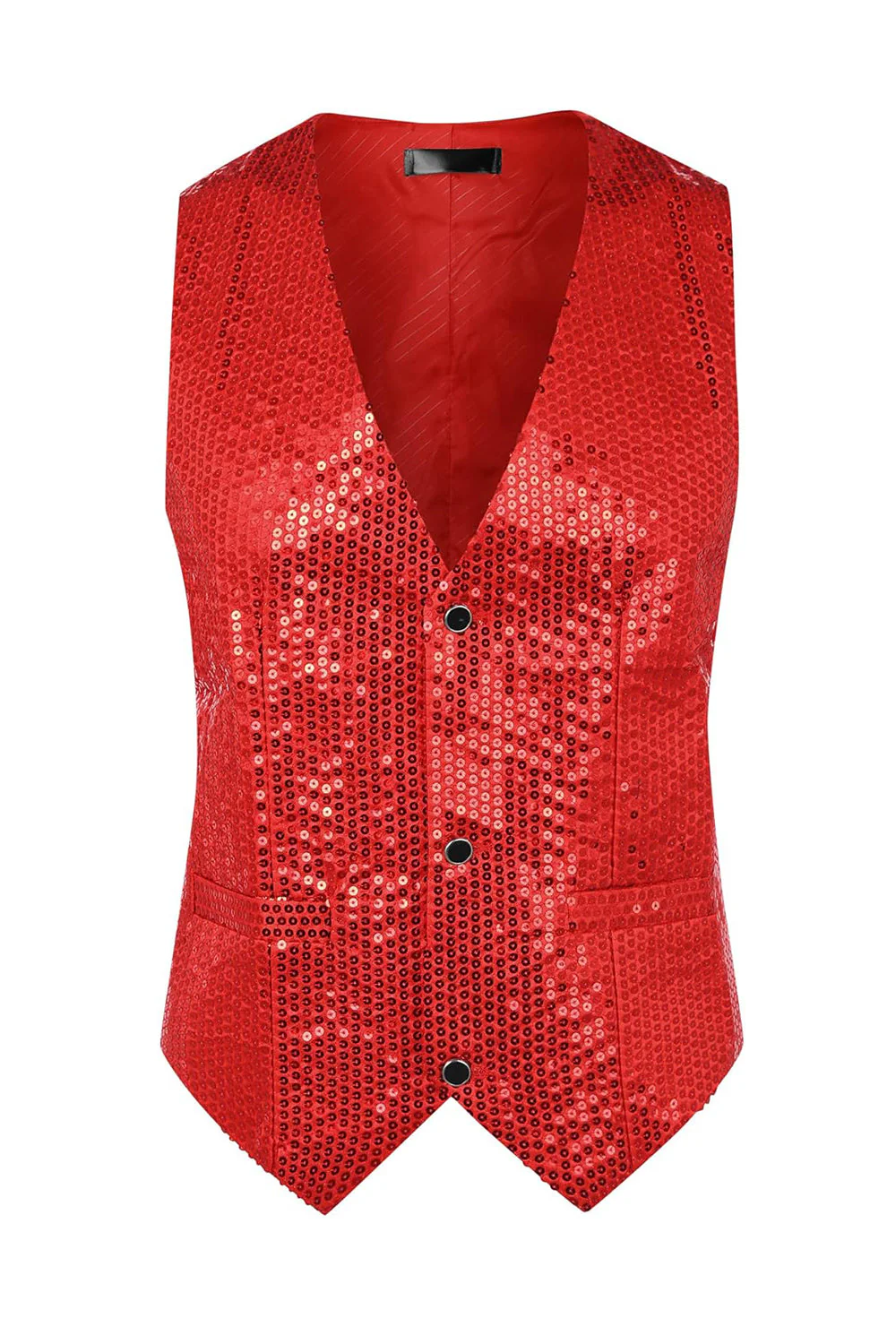 Sparkly Black Single Breasted V-Neck Men's Suit Vest with Sequins - Image 10