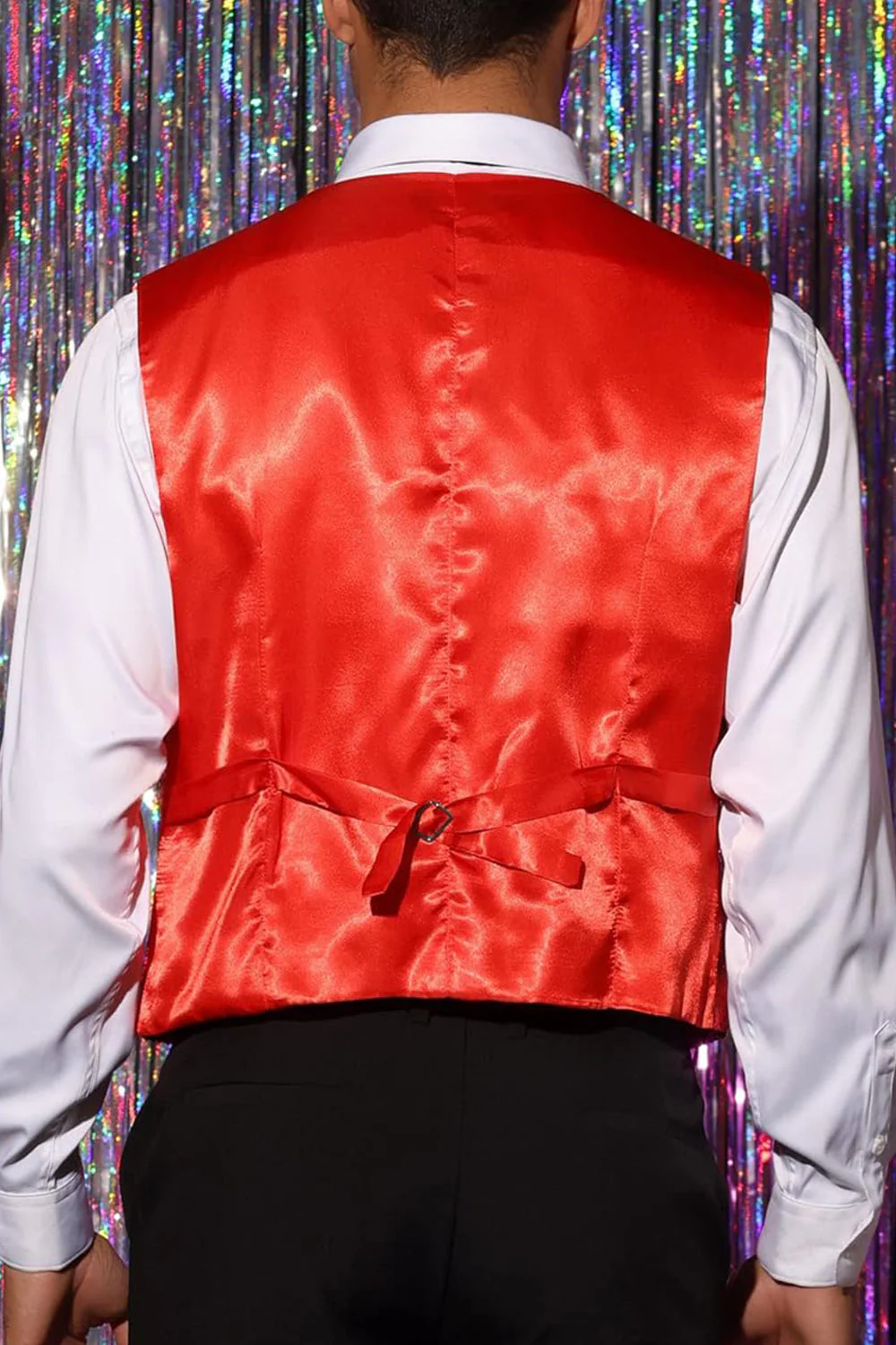 Sparkly Black Single Breasted V-Neck Men's Suit Vest with Sequins - Image 11