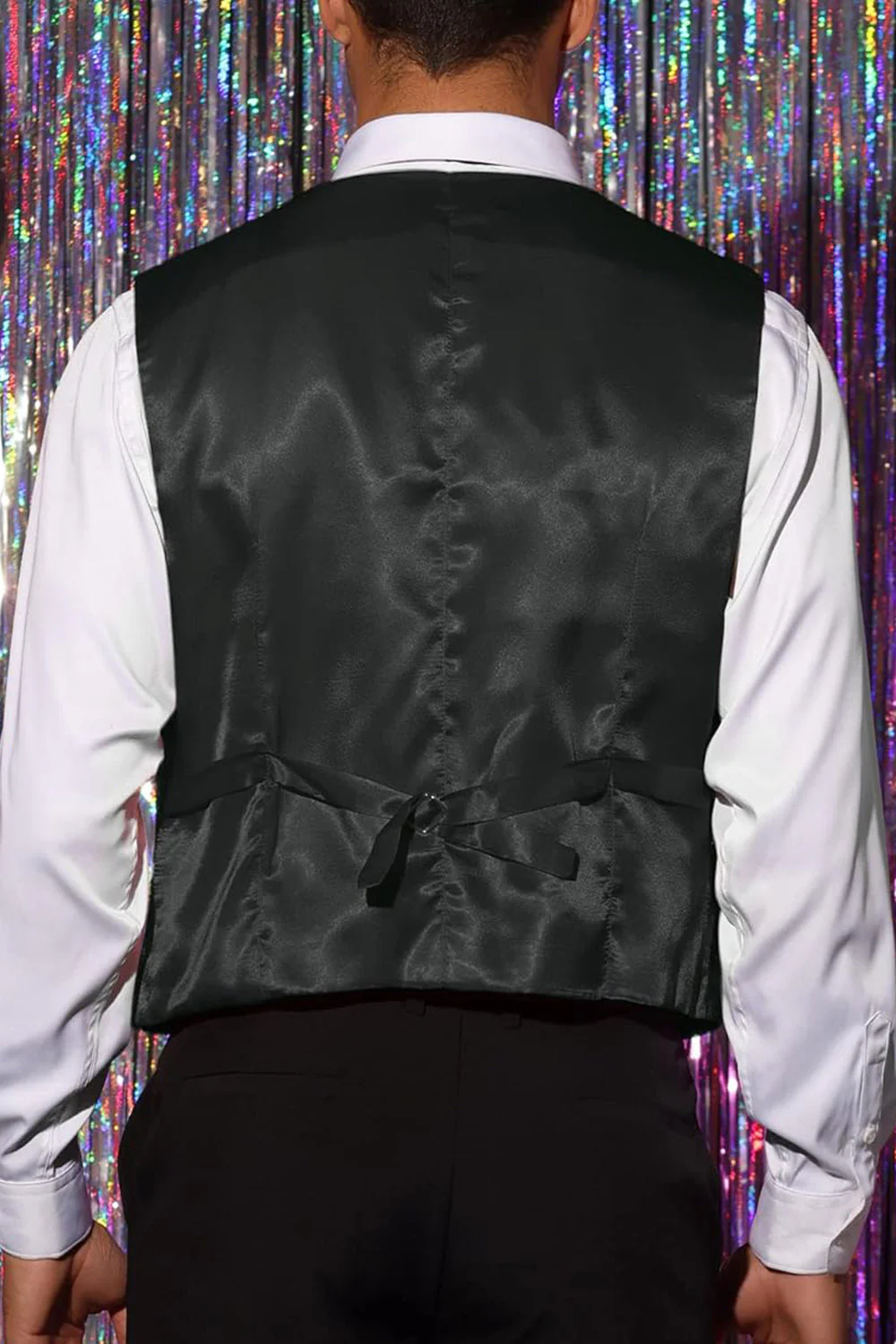 Sparkly Black Single Breasted V-Neck Men's Suit Vest with Sequins - Image 2