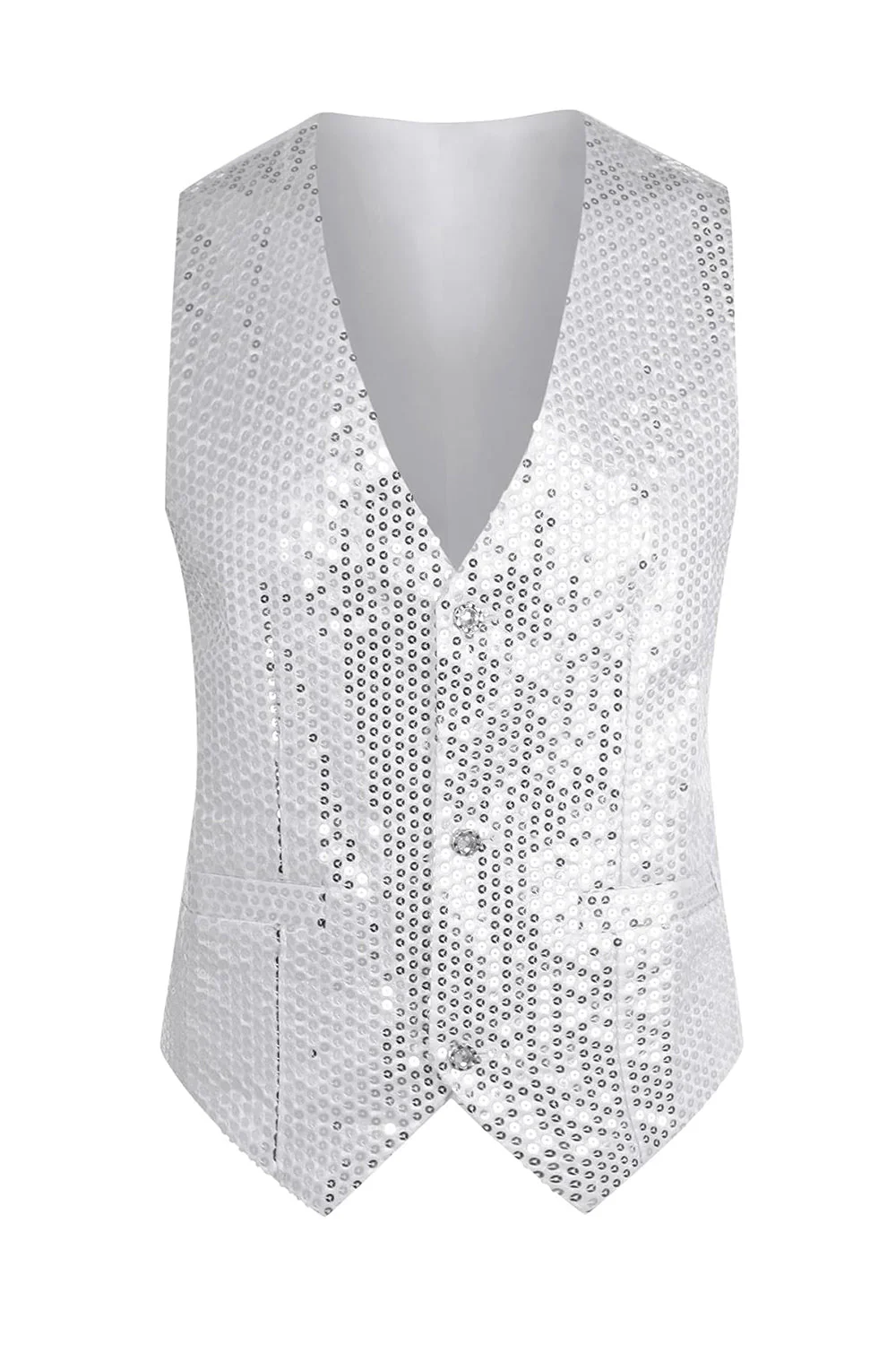 Sparkly Black Single Breasted V-Neck Men's Suit Vest with Sequins - Image 7