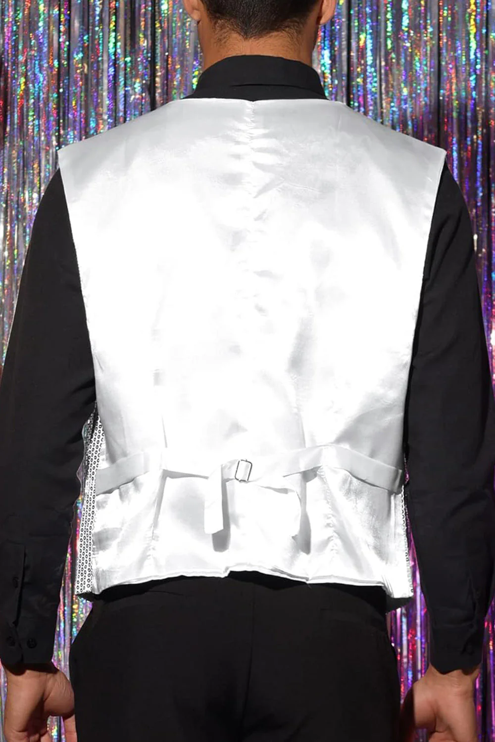 Sparkly Black Single Breasted V-Neck Men's Suit Vest with Sequins - Image 8