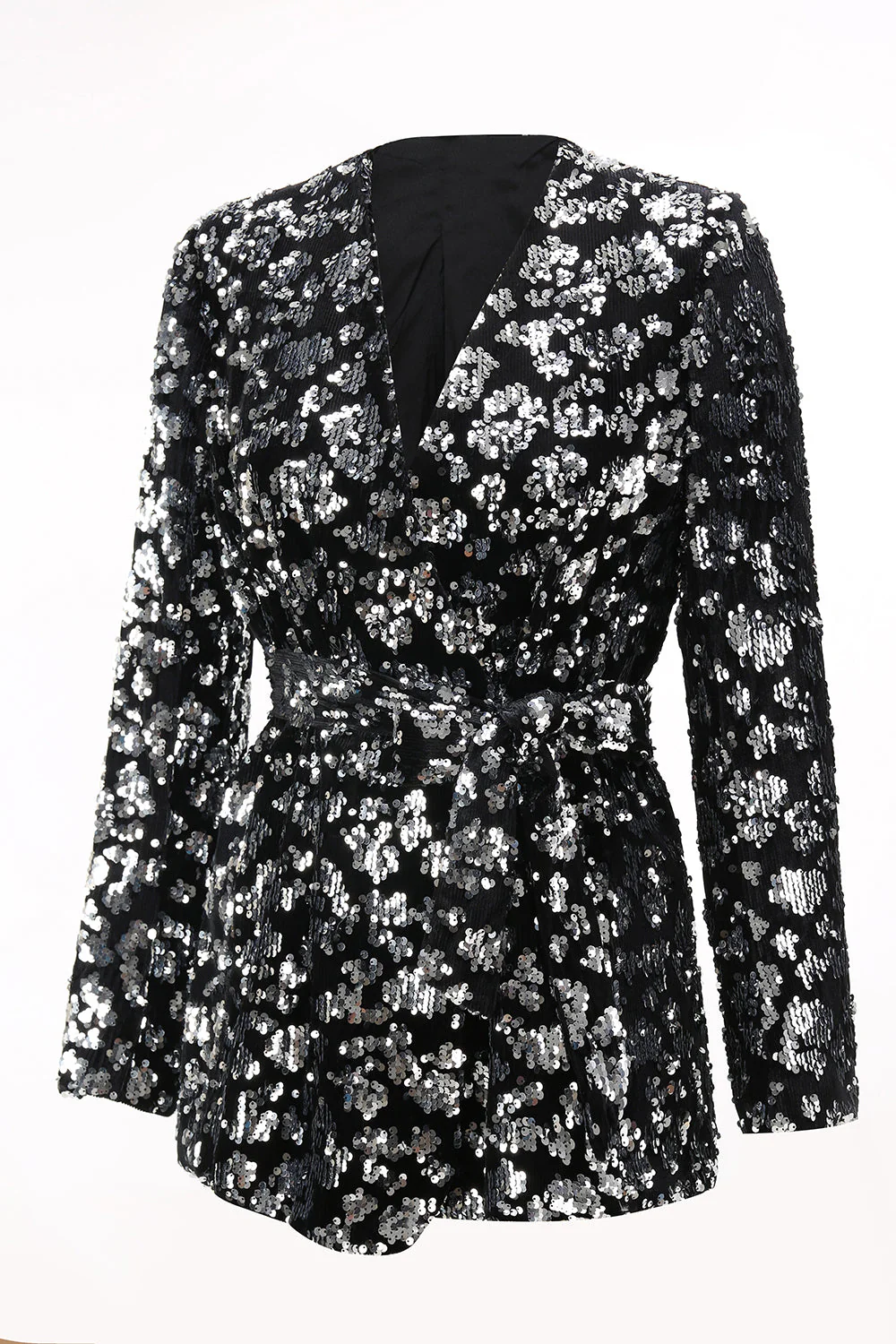 Sparkly Black Slim Fit 2 Piece Women's Prom Suit with Sash - Image 7