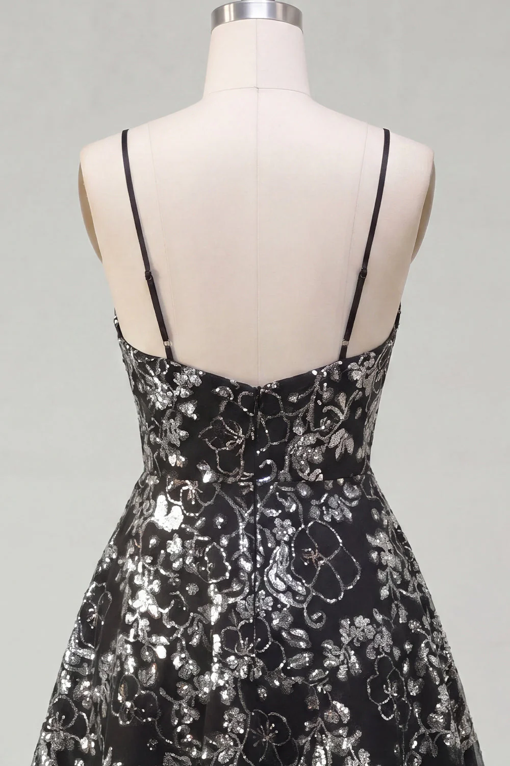Sparkly Black  A Line Spaghetti Straps Short Sequin Cocktail Dress - Image 6