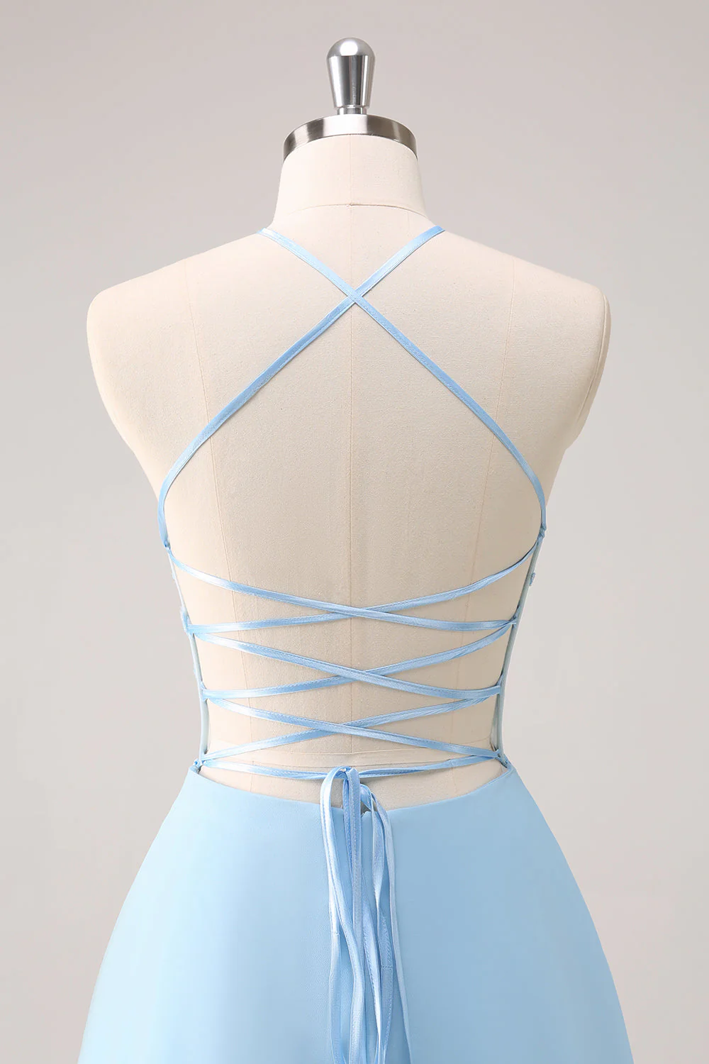 Sparkly Blue Halter Floral Long Bridesmaid Dress with Lace Up Back - Image 7