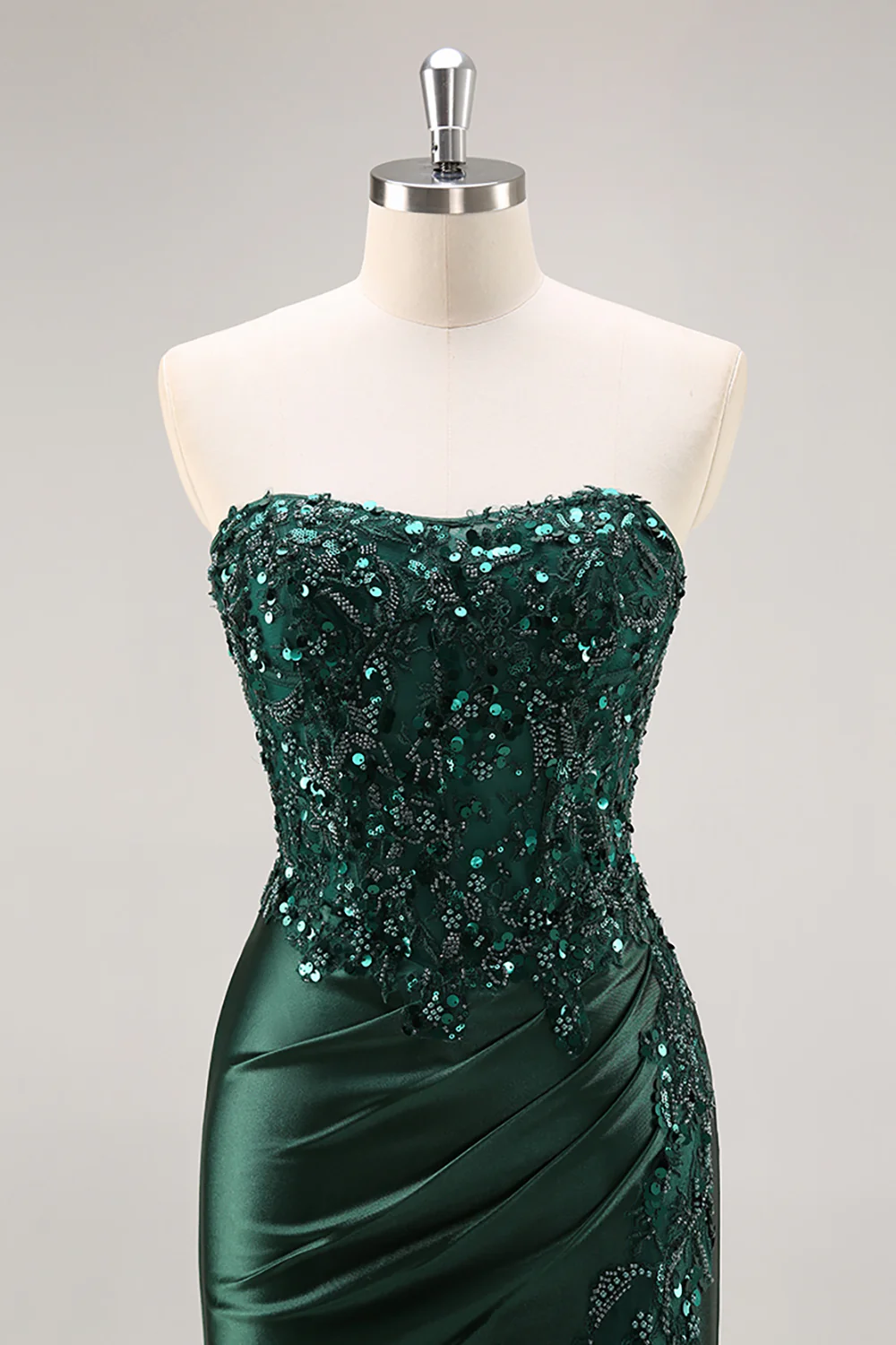 Sparkly Blue Mermaid Corset Satin Long Prom Dress with Slit - Image 10