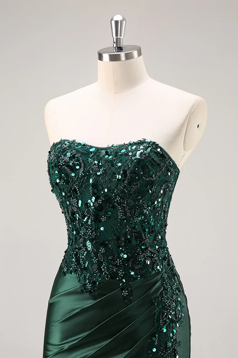 Sparkly Blue Mermaid Corset Satin Long Prom Dress with Slit - Image 12