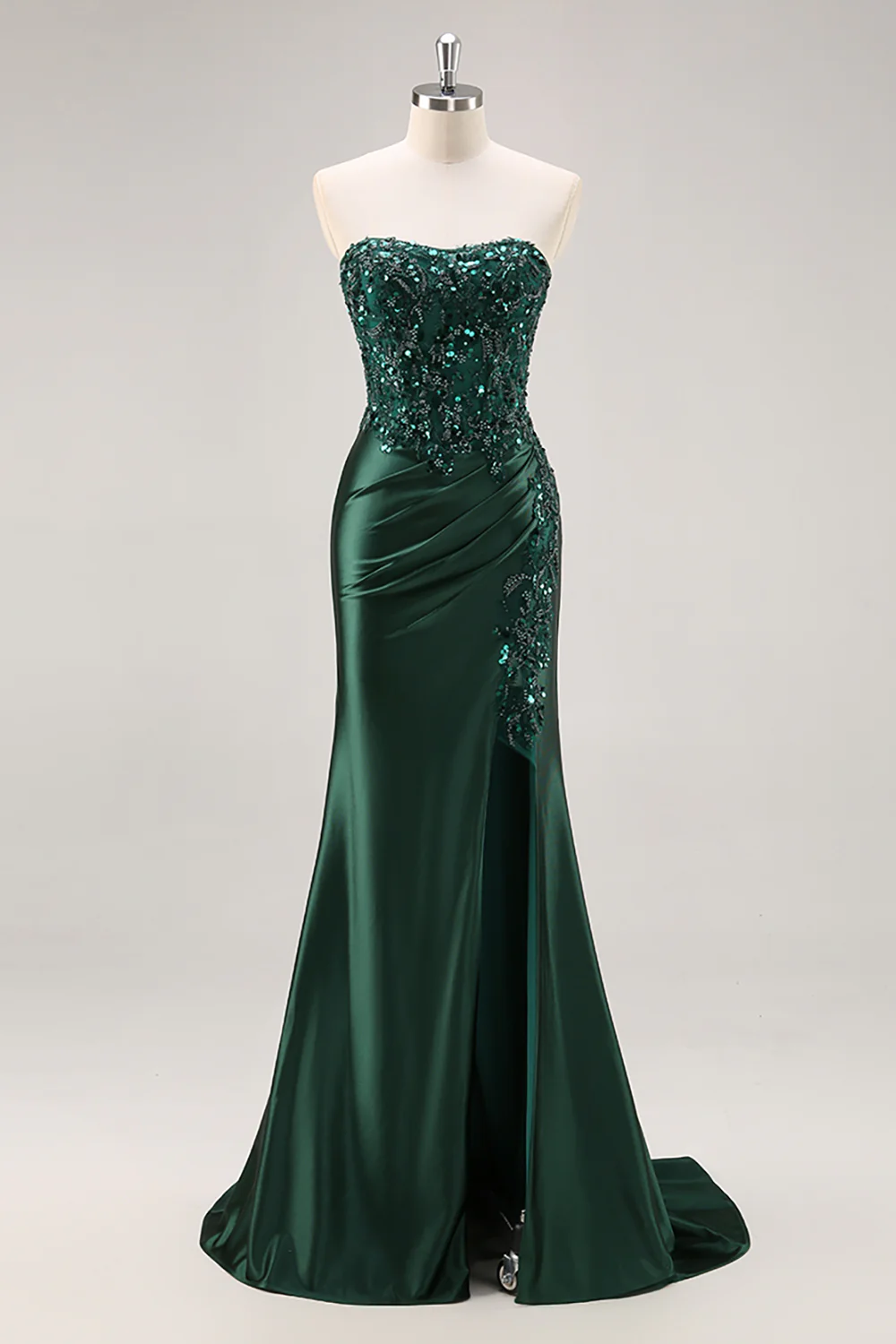 Sparkly Blue Mermaid Corset Satin Long Prom Dress with Slit - Image 7