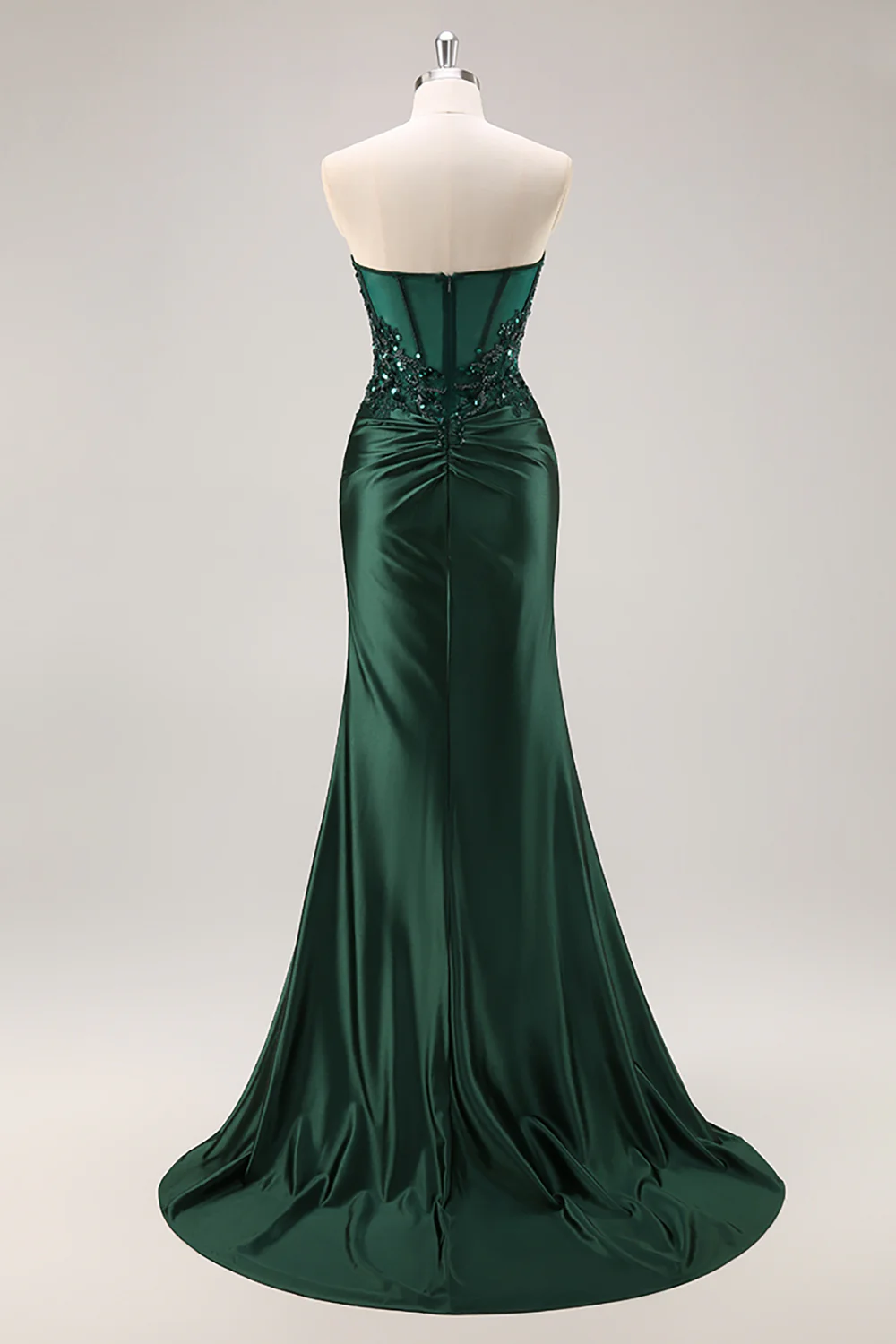 Sparkly Blue Mermaid Corset Satin Long Prom Dress with Slit - Image 8