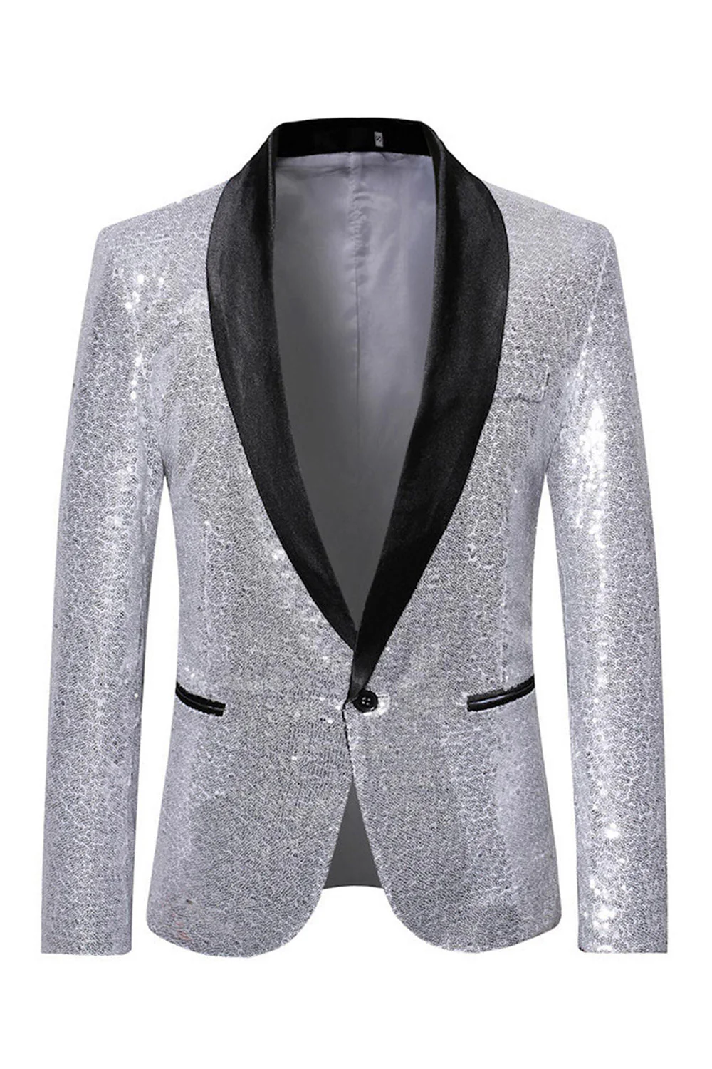 Sparkly Blue Shawl Lapel One Button Men's Prom Blazer - Image 10