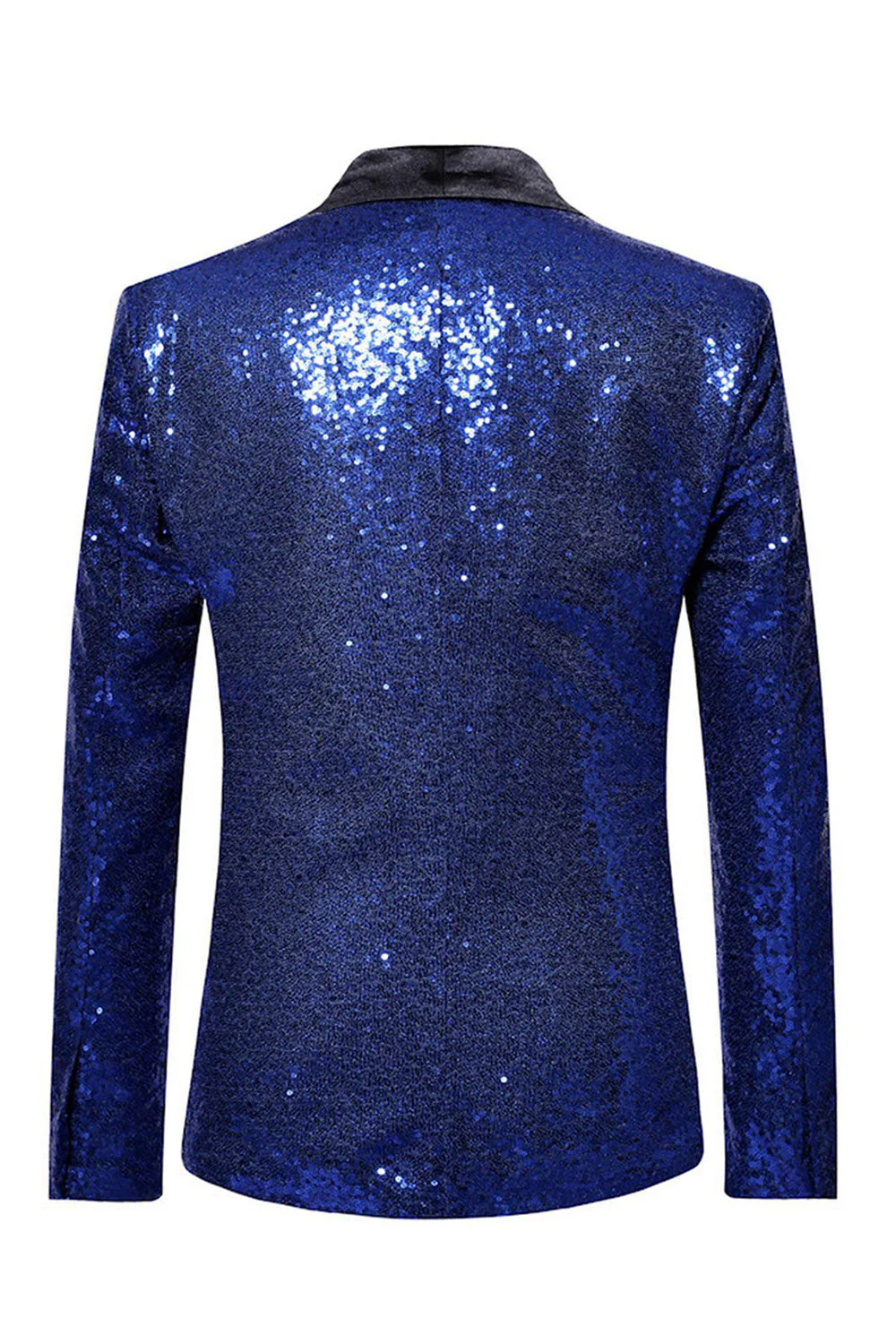 Sparkly Blue Shawl Lapel One Button Men's Prom Blazer - Image 2