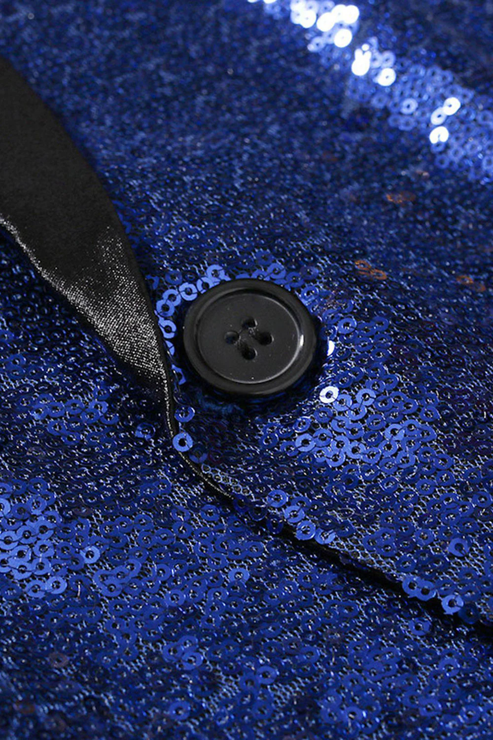 Sparkly Blue Shawl Lapel One Button Men's Prom Blazer - Image 4