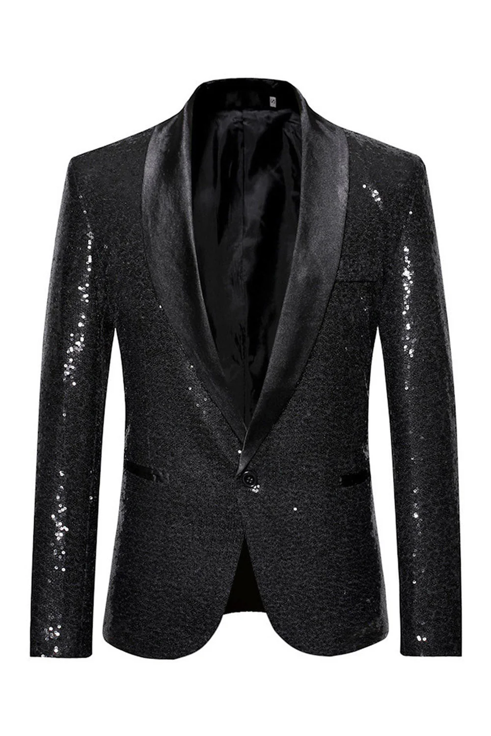 Sparkly Blue Shawl Lapel One Button Men's Prom Blazer - Image 7