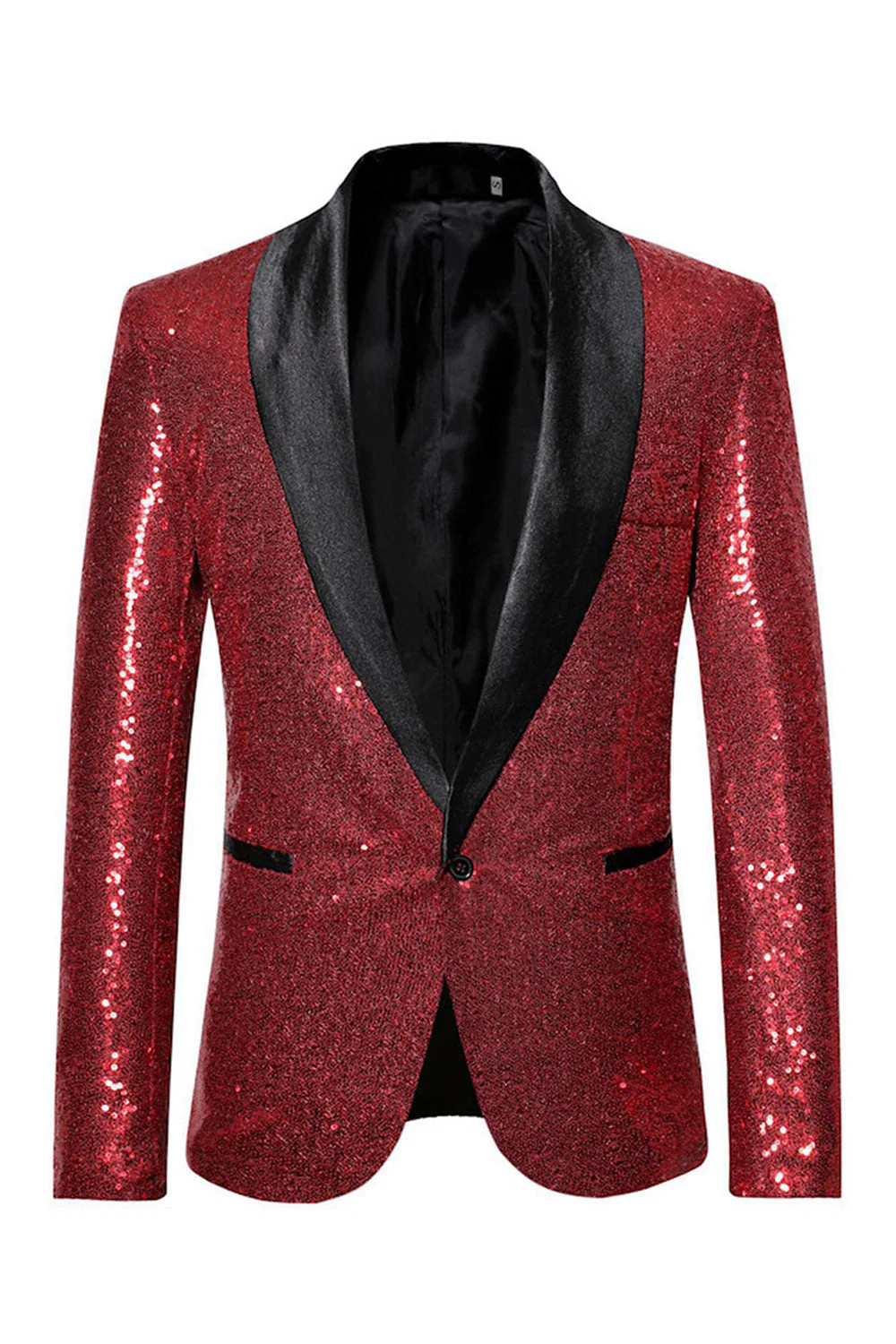Sparkly Blue Shawl Lapel One Button Men's Prom Blazer - Image 8