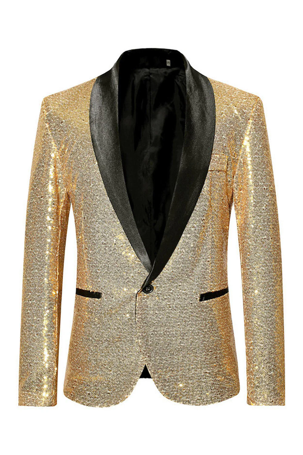 Sparkly Blue Shawl Lapel One Button Men's Prom Blazer - Image 9