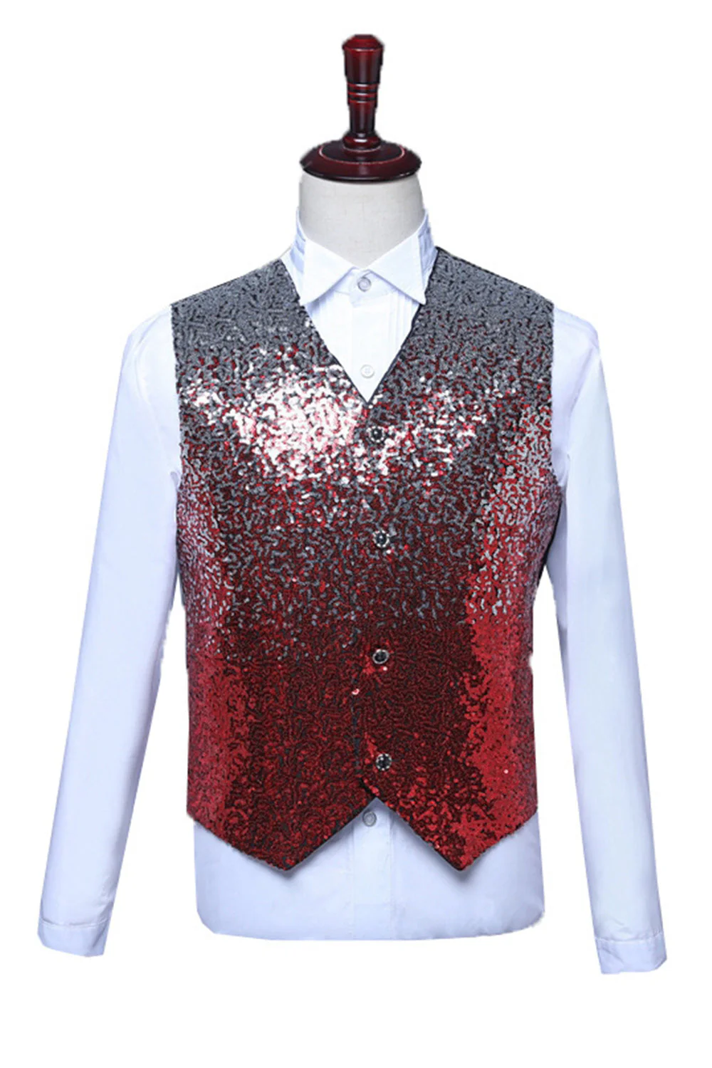 Sparkly Blue Single Breasted V-Neck Sequin Men's Suit Vest - Image 3