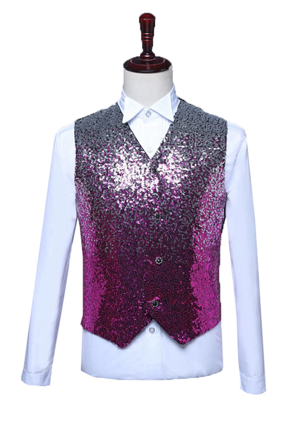 Sparkly Blue Single Breasted V-Neck Sequin Men's Suit Vest - Image 5