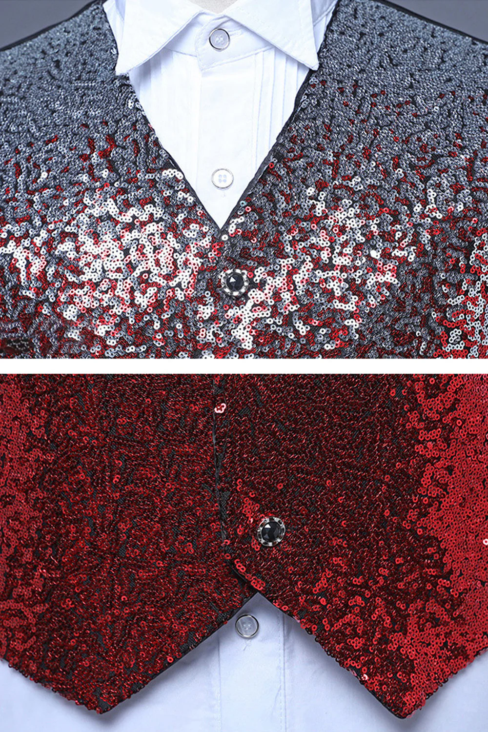 Sparkly Blue Single Breasted V-Neck Sequin Men's Suit Vest - Image 7