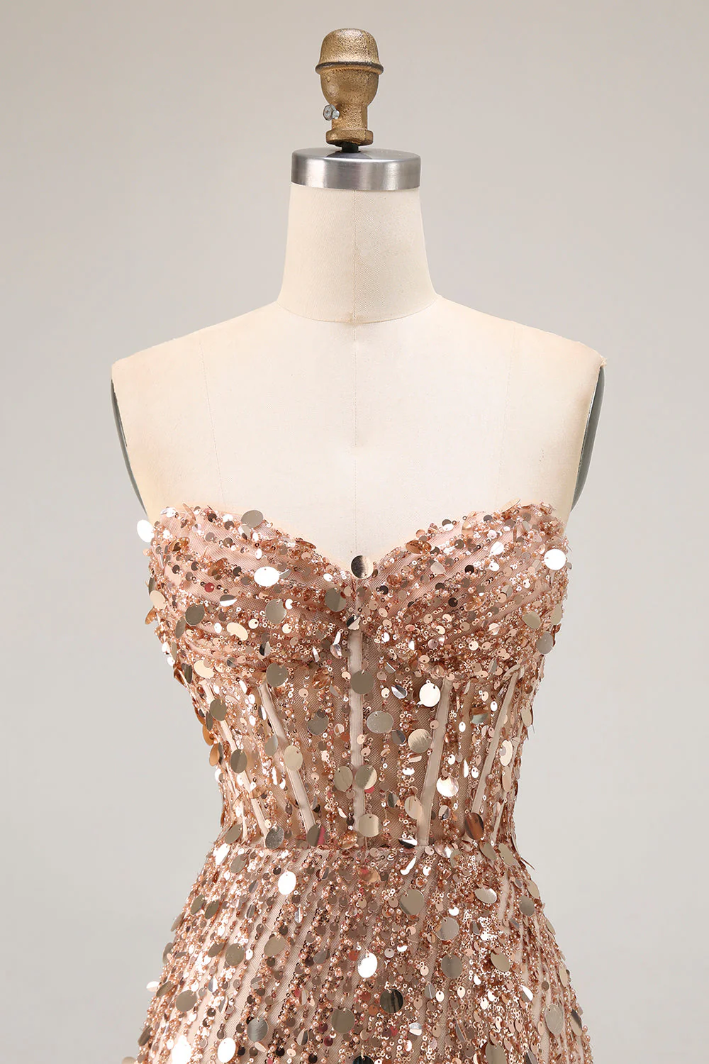 Sparkly Royal Blue Strapless Sheath Sequin Corset Long Prom Dress With Slit - Image 10