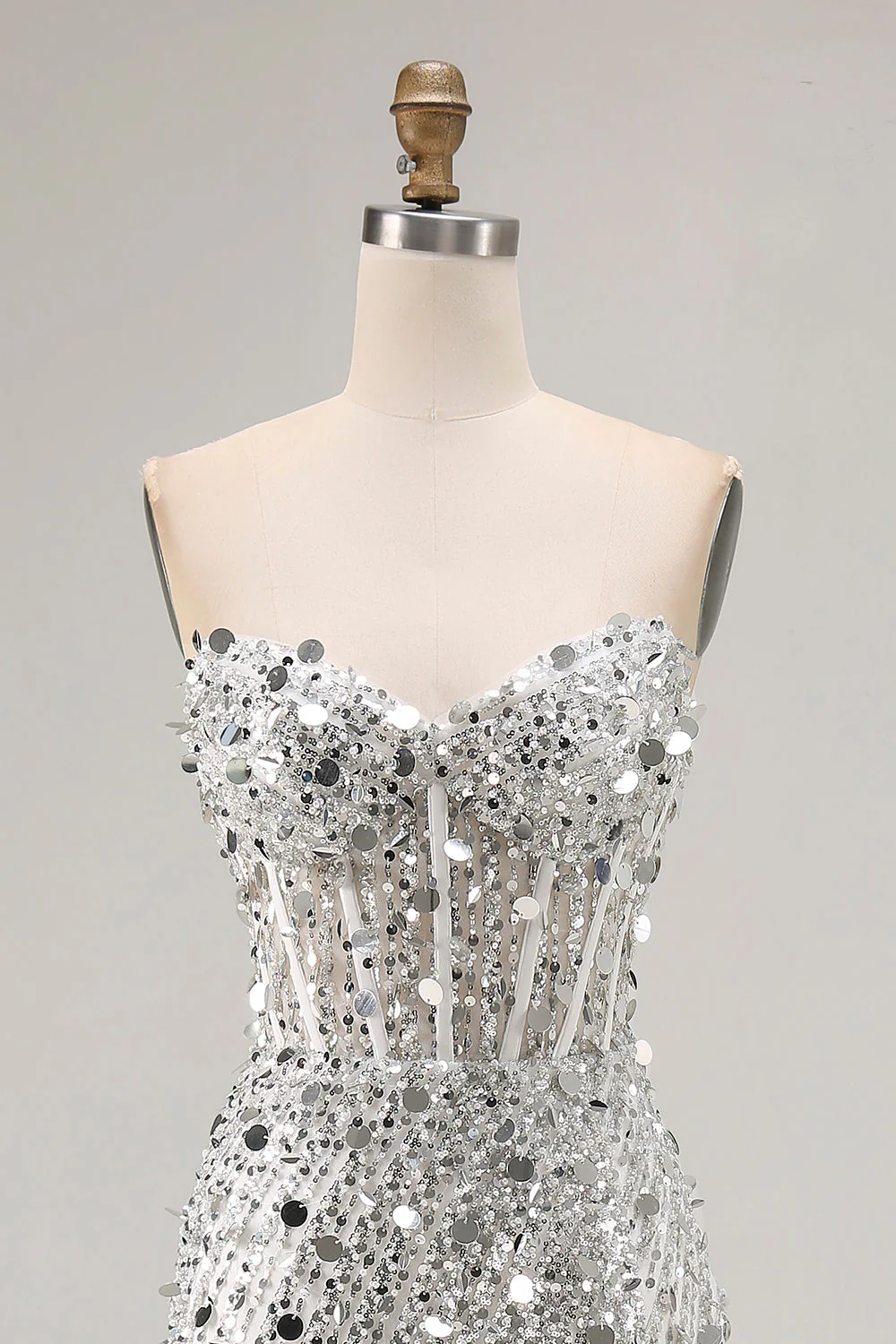 Sparkly Royal Blue Strapless Sheath Sequin Corset Long Prom Dress With Slit - Image 16