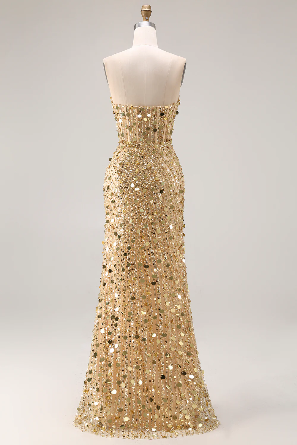 Sparkly Royal Blue Strapless Sheath Sequin Corset Long Prom Dress With Slit - Image 26