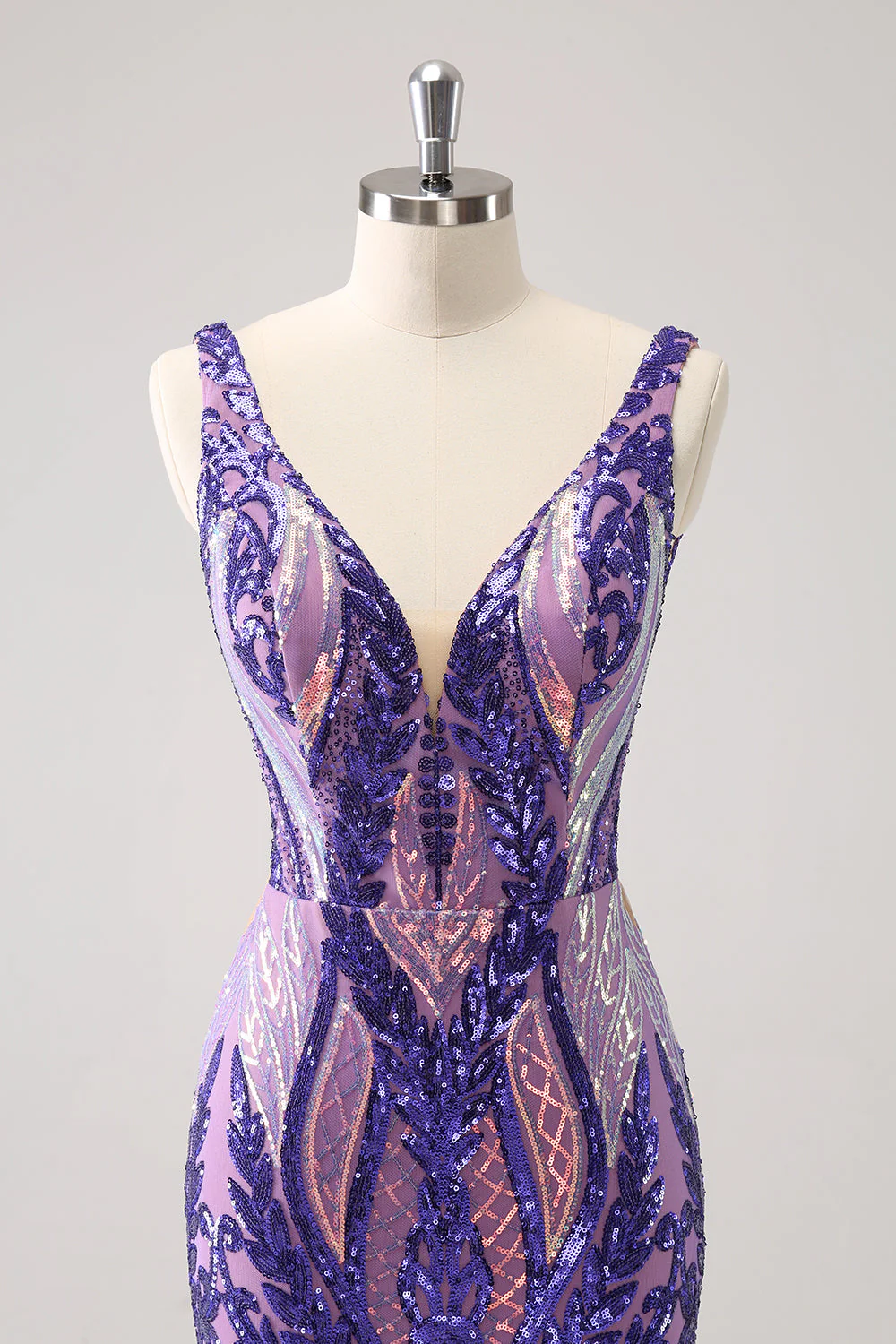 Sparkly Blue Tight V Neck Short Graduation Dress with Sequins - Image 11