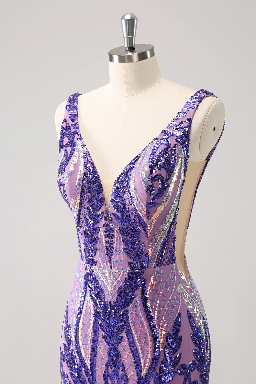 Sparkly Blue Tight V Neck Short Graduation Dress with Sequins - Image 13