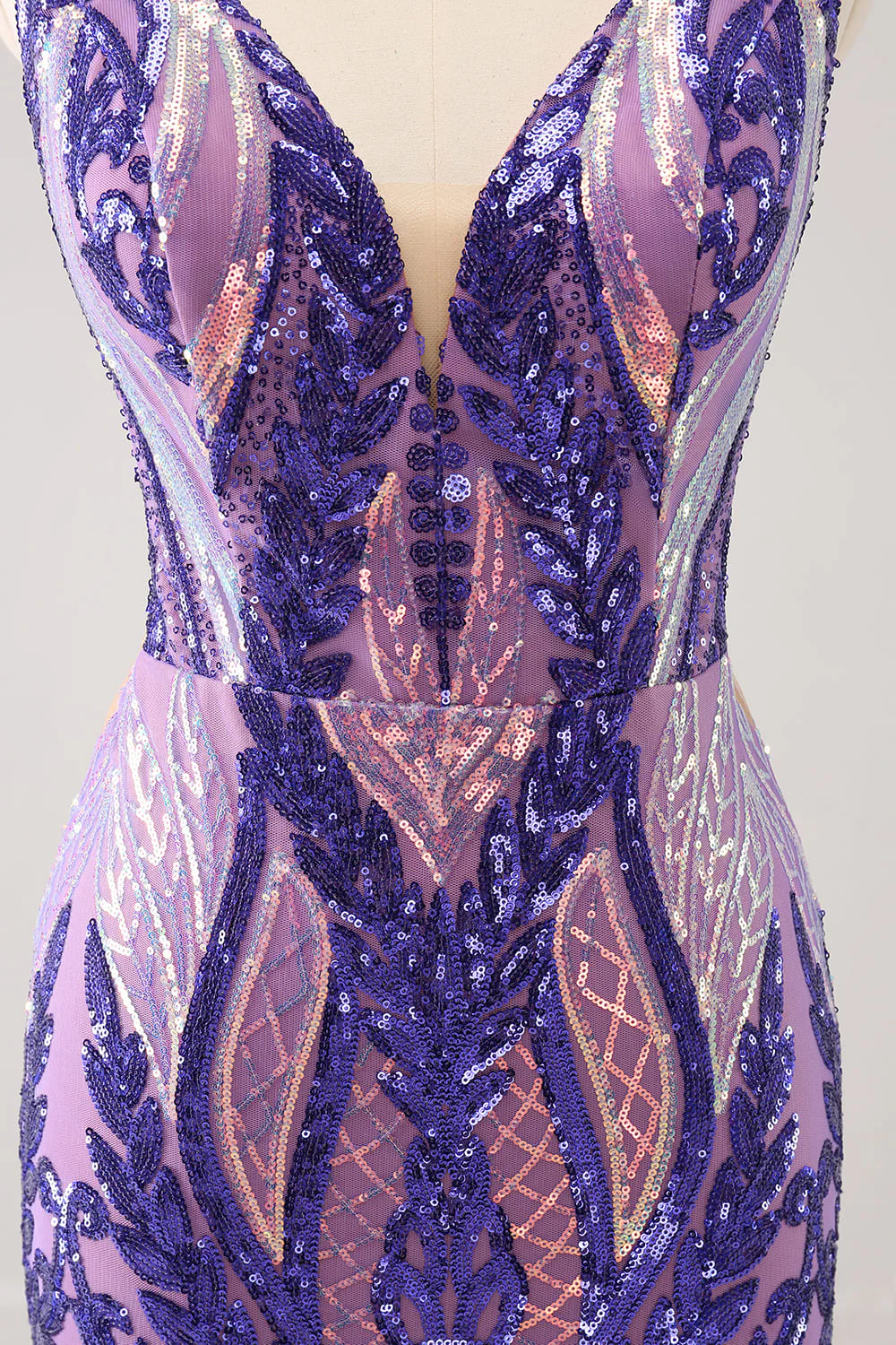 Sparkly Blue Tight V Neck Short Graduation Dress with Sequins - Image 14