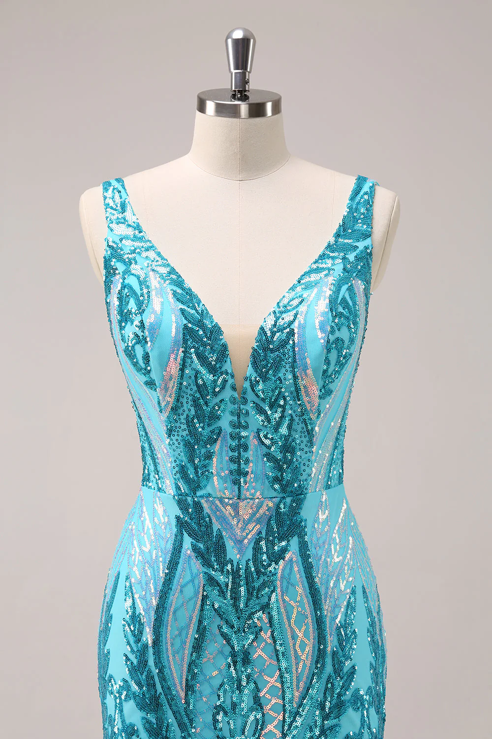 Sparkly Blue Tight V Neck Short Graduation Dress with Sequins - Image 4