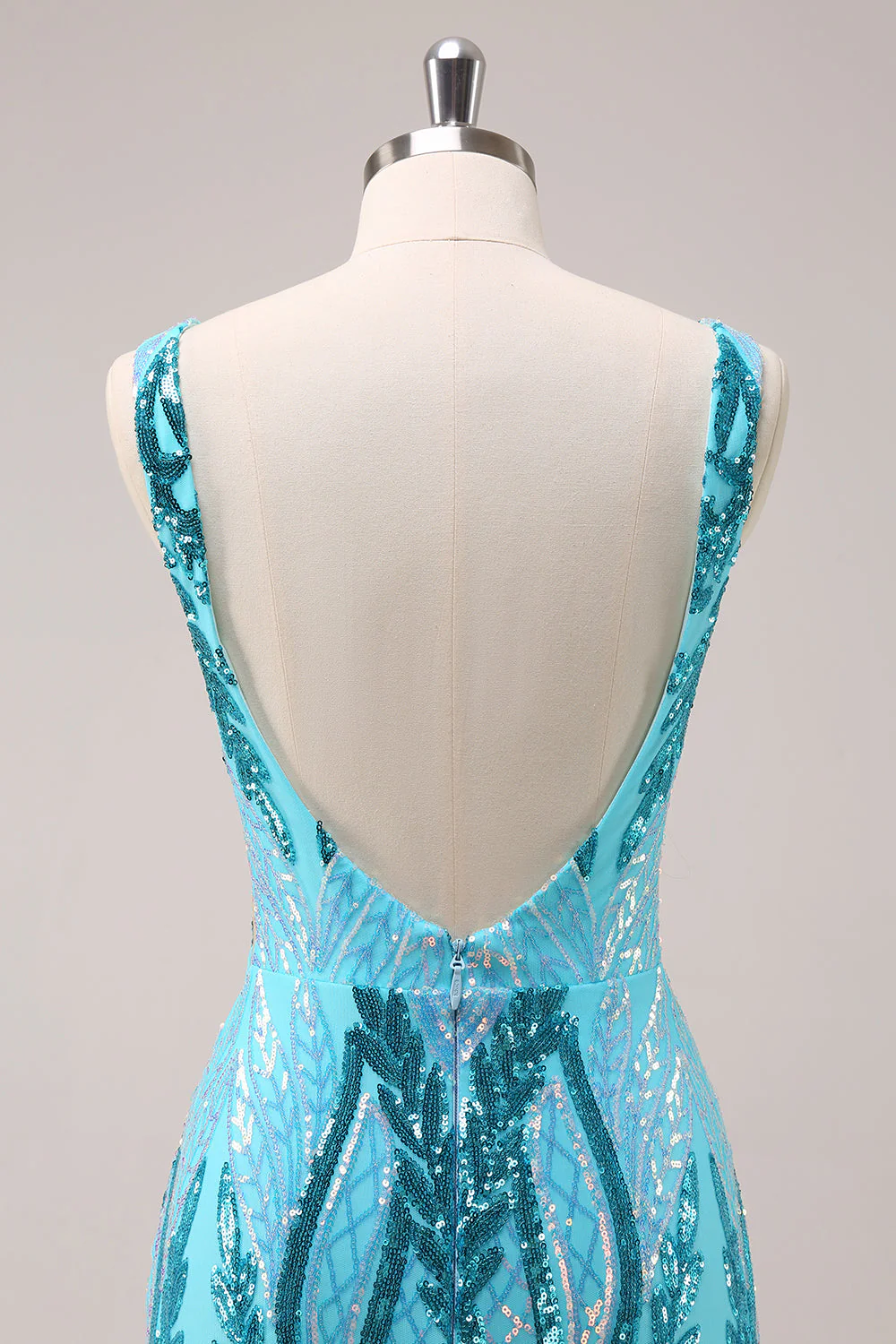 Sparkly Blue Tight V Neck Short Graduation Dress with Sequins - Image 5