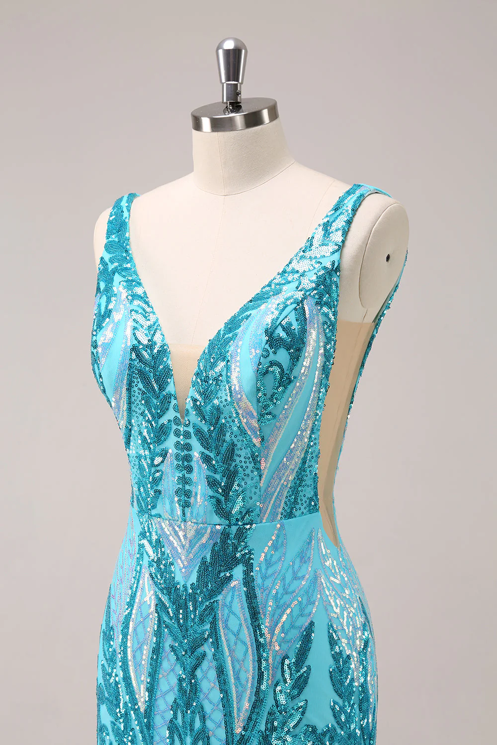 Sparkly Blue Tight V Neck Short Graduation Dress with Sequins - Image 6