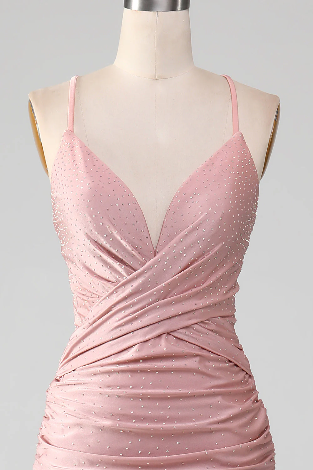Sparkly Blush Beaded Long Mermaid Prom Dress - Image 4