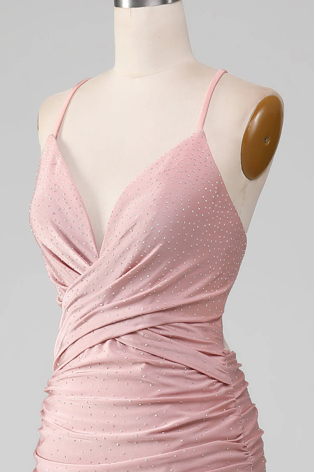 Sparkly Blush Beaded Long Mermaid Prom Dress - Image 6