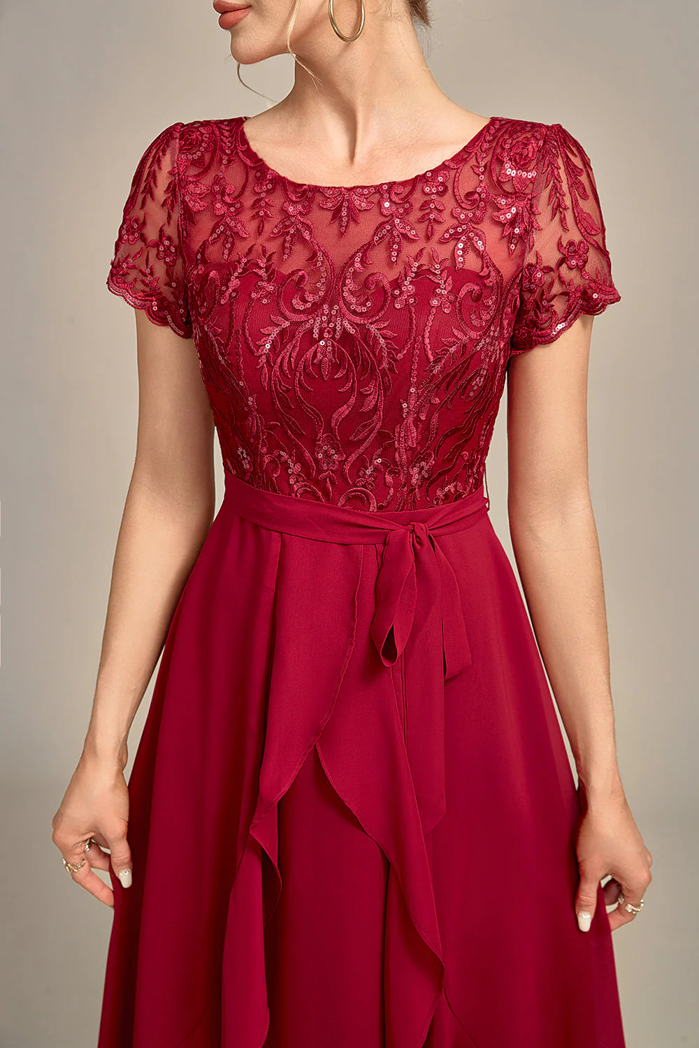 Sparkly Burgundy A-Line Sequin Choir Dress with Ruffles - Image 6