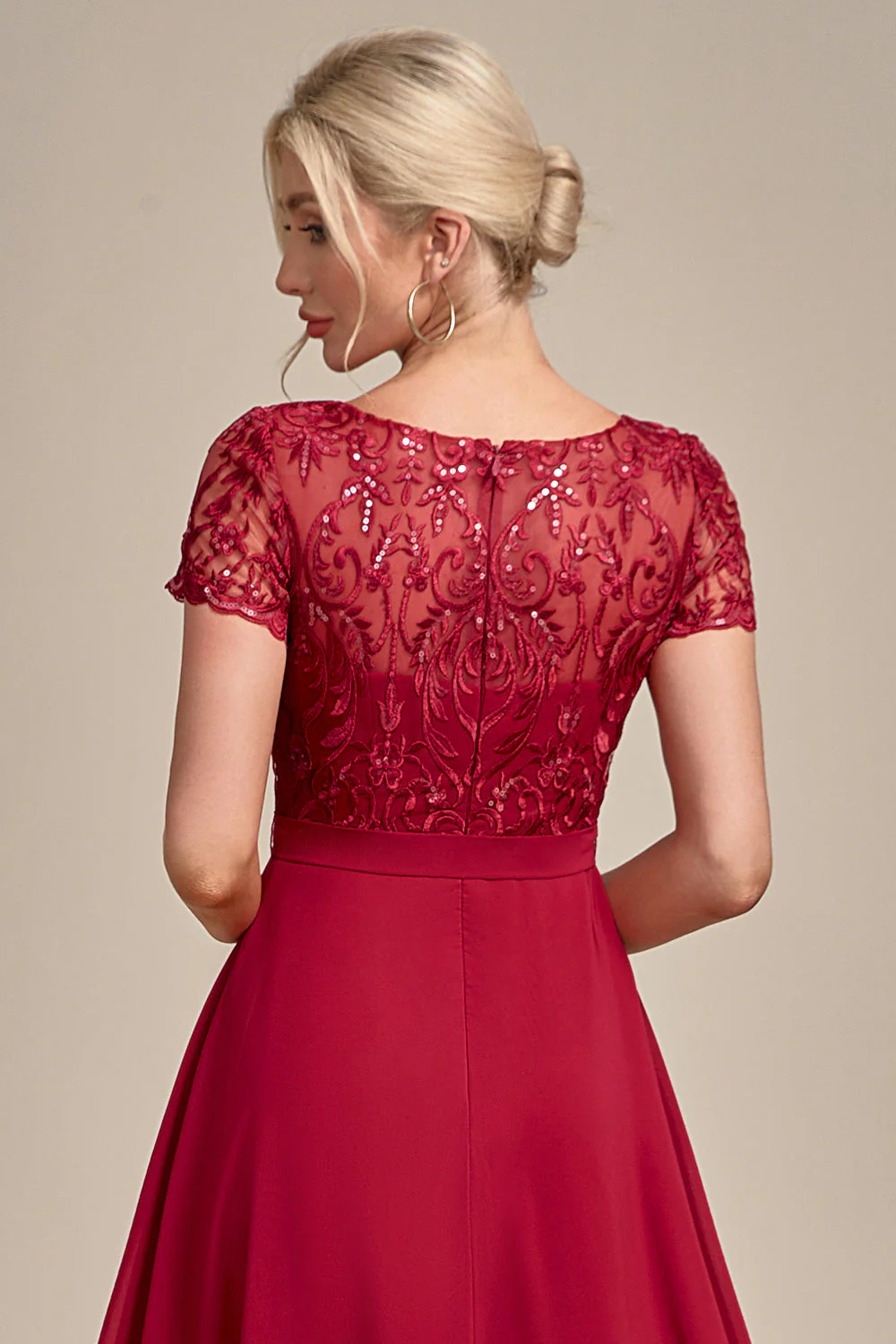 Sparkly Burgundy A-Line Sequin Choir Dress with Ruffles - Image 7